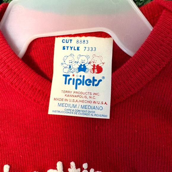 Vintage 90s Triplets Bodysuit Size Medium Red White Bed Time, Time To Wake Up! - Picture 6 of 6